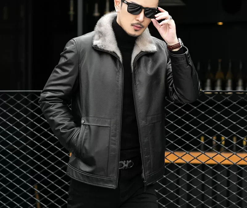 Mink-lined cowhide leather jacket — genuine fur lined winter bestseller