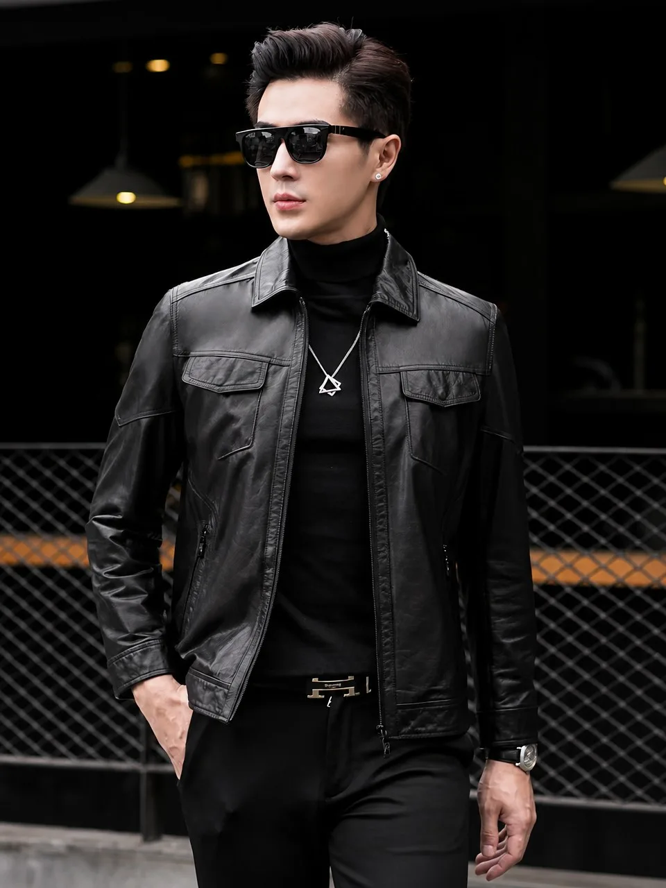 Goatskin biker leather jacket made by DANIFIEL leather jacket factory in Haining, China