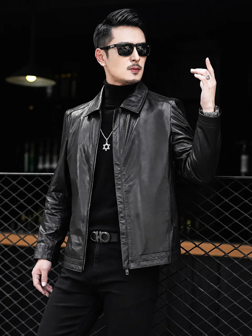 Full-grain cowhide classic biker jacket — structured and durable
